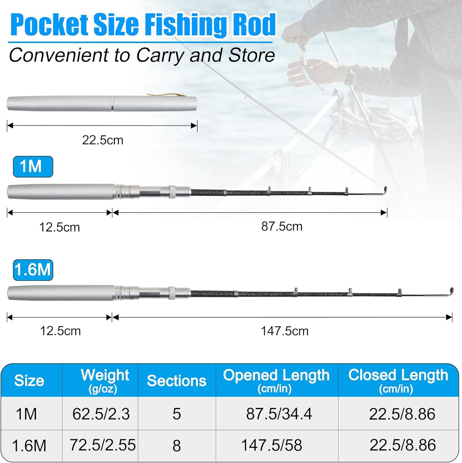 imagePocket Fishing Rod 4063inch Mini Fishing Pole Aluminum Alloy Pen Fish Rod Portable Small Fishing Pole for Travel Ice Fly Fishing Sea Saltwater FreshwaterSilver