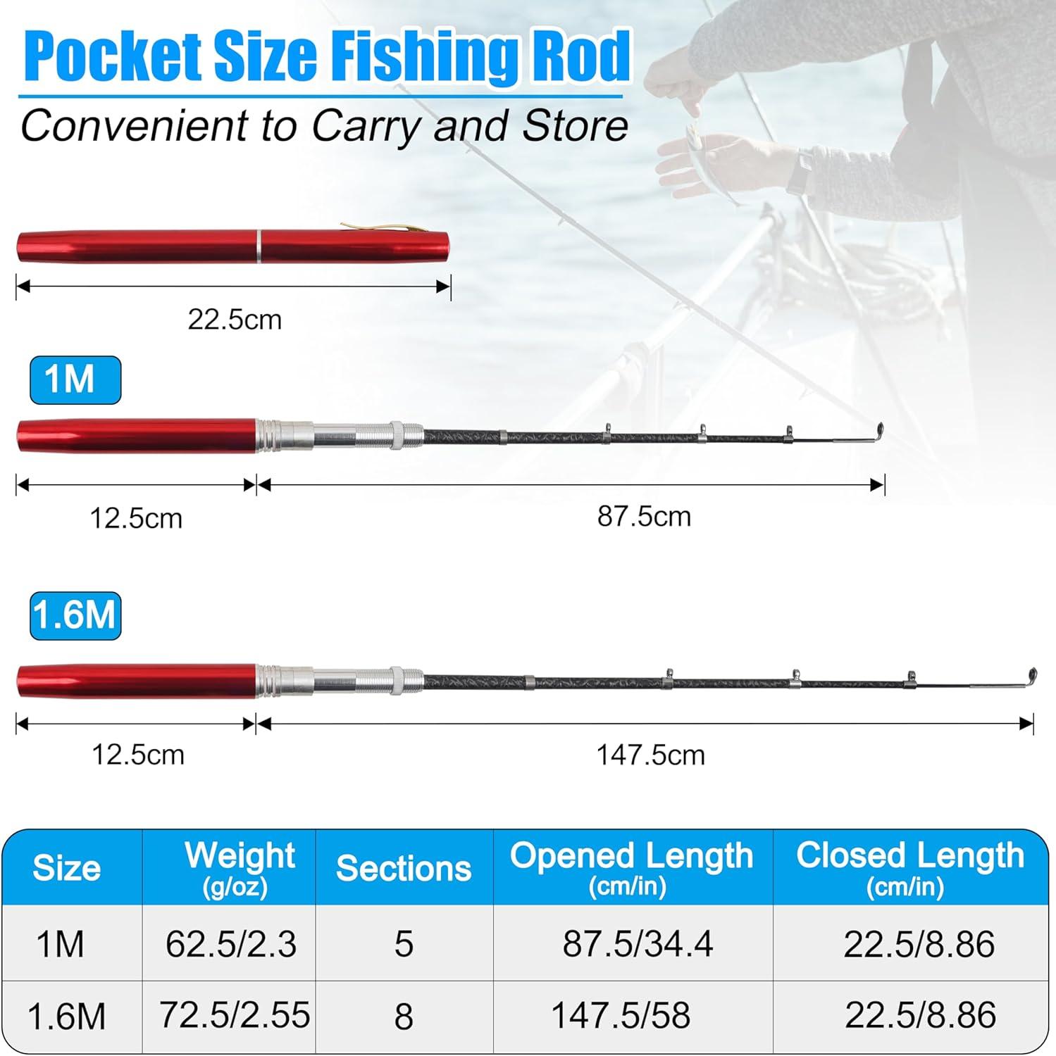 imagePocket Fishing Rod 4063inch Mini Fishing Pole Aluminum Alloy Pen Fish Rod Portable Small Fishing Pole for Travel Ice Fly Fishing Sea Saltwater FreshwaterRed