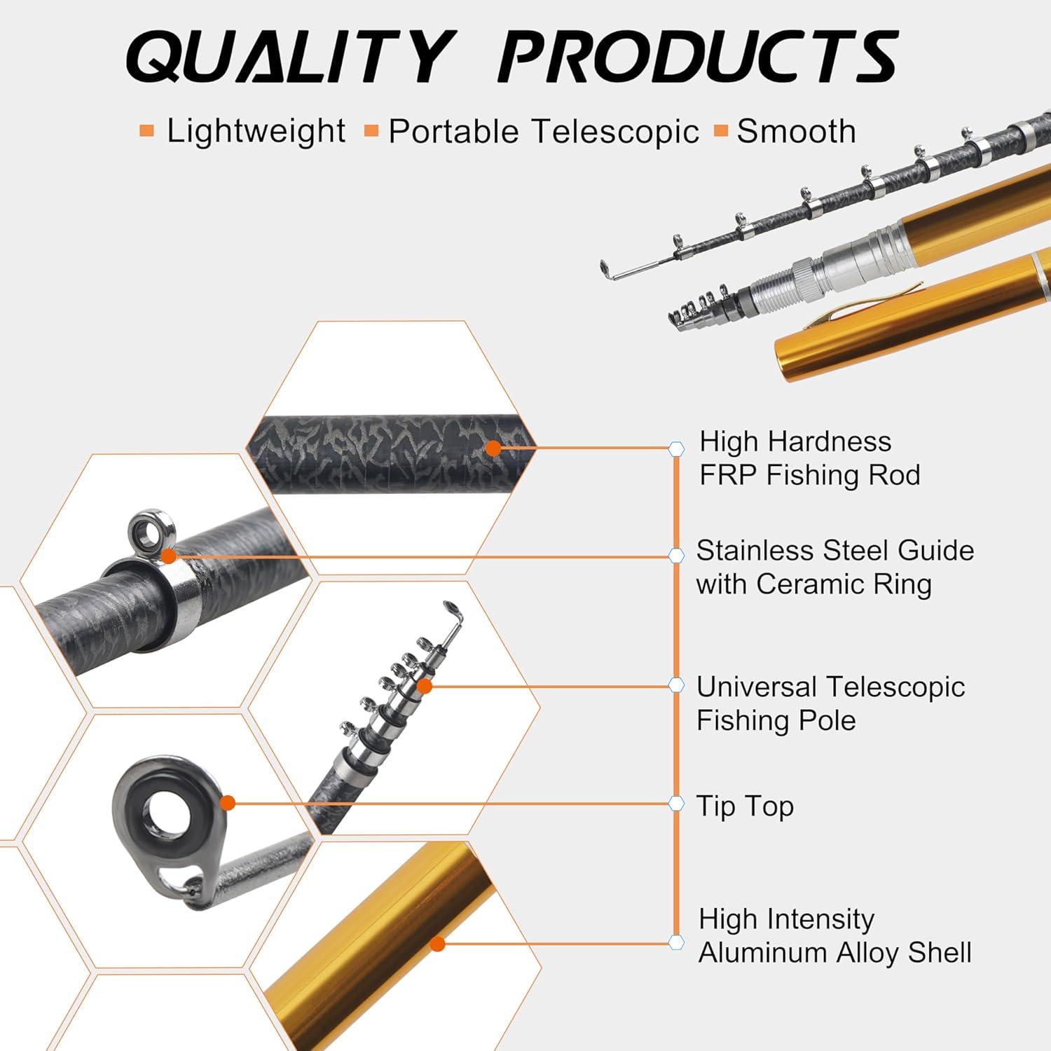 imagePocket Fishing Rod 4063inch Mini Fishing Pole Aluminum Alloy Pen Fish Rod Portable Small Fishing Pole for Travel Ice Fly Fishing Sea Saltwater FreshwaterGold