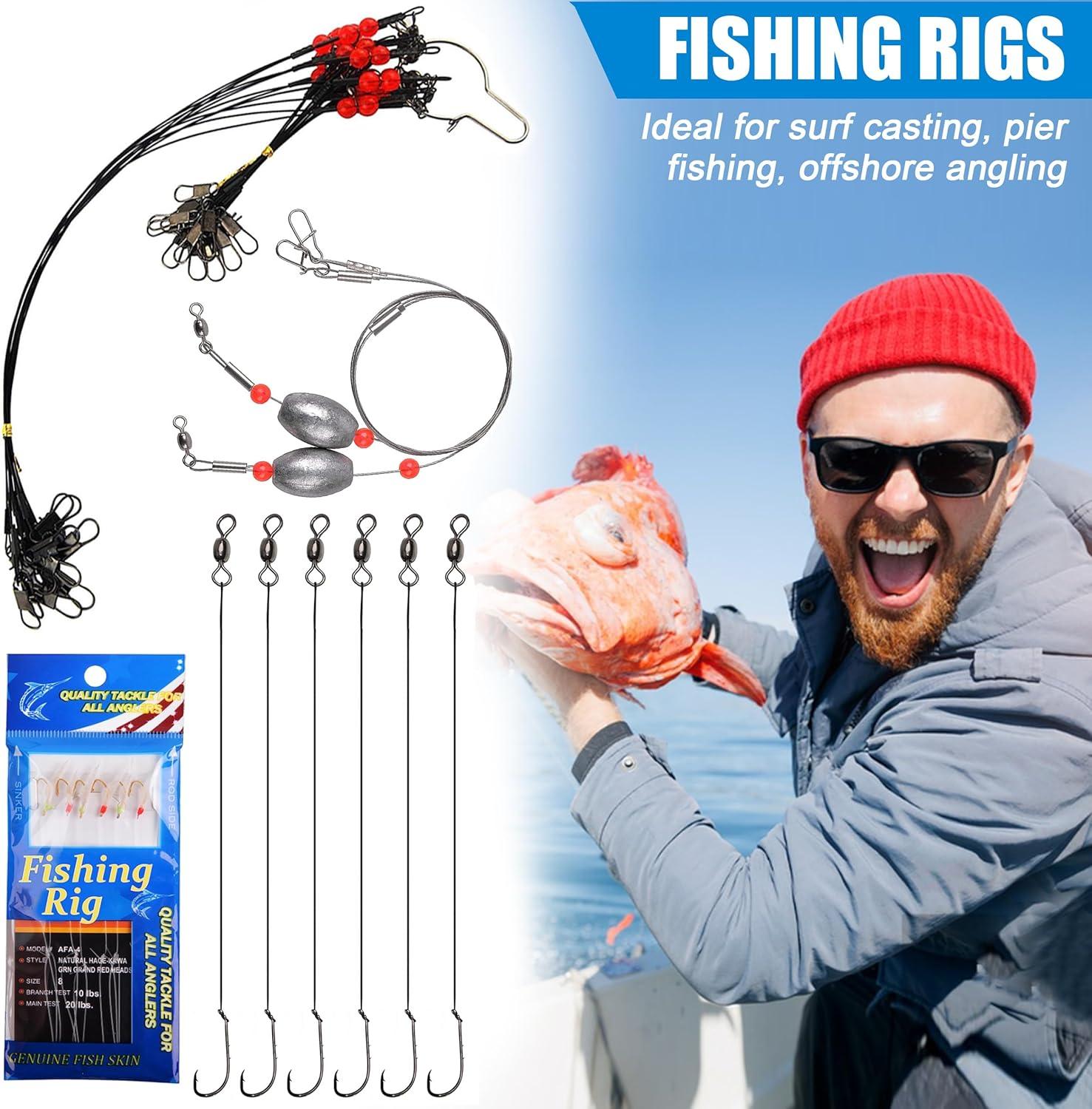 imageSaltwater Fishing Tackle Box 212pcs Surf Fishing Gear Kit Saltwater Lures Bait Rigs Bucktail Jigs Spoon Crankbait Pyramid Sinkers Hooks Swivels Perfect Fishermen Gifts