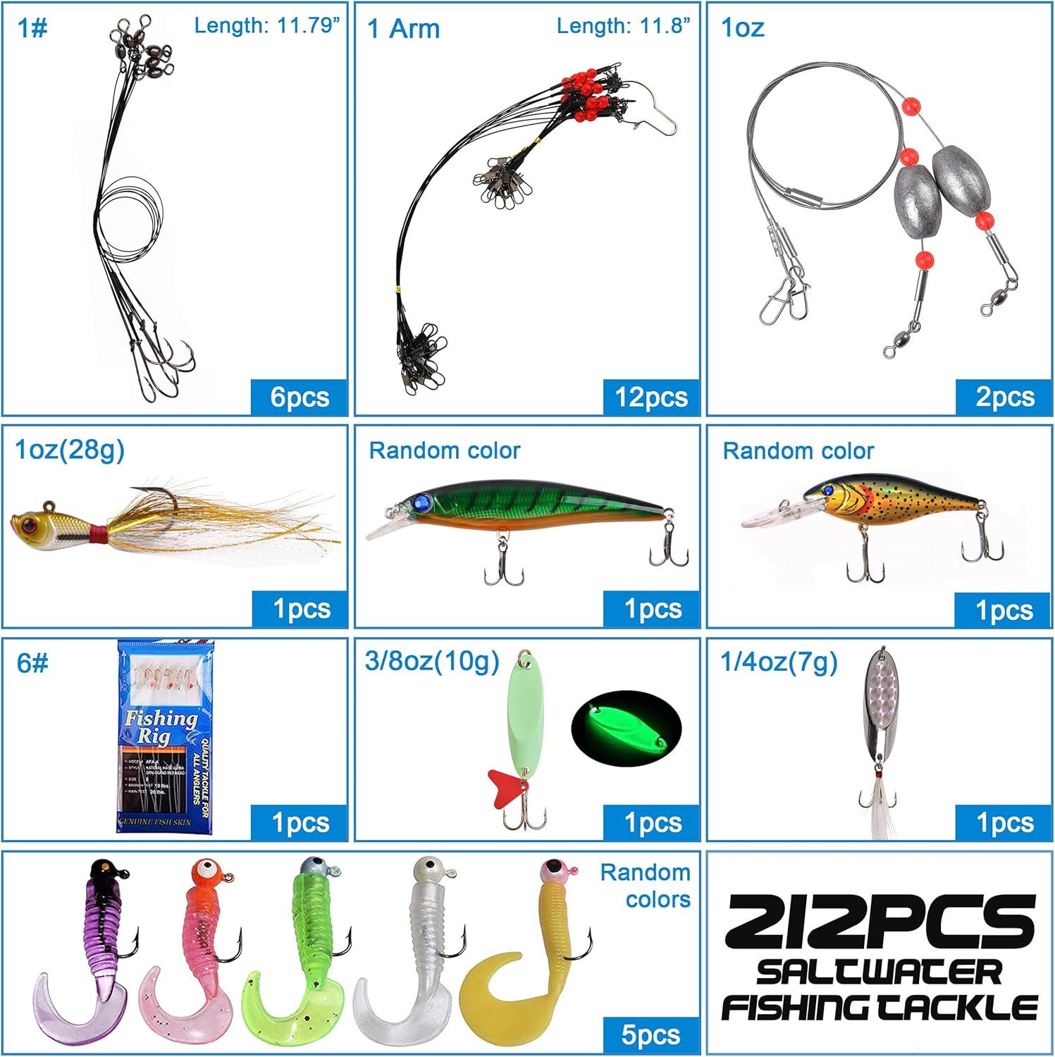 imageSaltwater Fishing Tackle Box 212pcs Surf Fishing Gear Kit Saltwater Lures Bait Rigs Bucktail Jigs Spoon Crankbait Pyramid Sinkers Hooks Swivels Perfect Fishermen Gifts