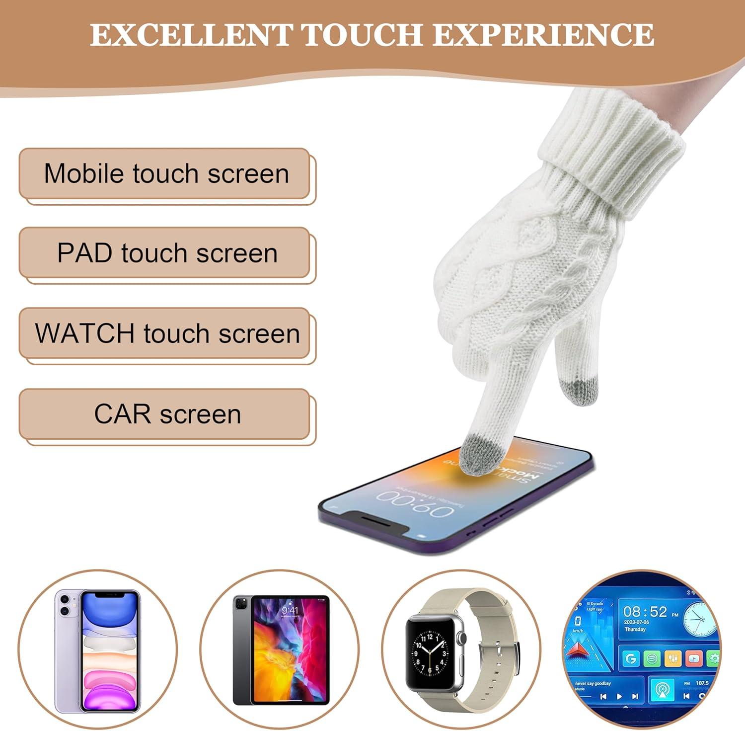 imageWinter Scarf Gloves and Hat Set for Women Beanie Hat Long Scarf Touchscreen Gloves Warm 3 in 1 Set for Womens GirlsWhitediamond Pattern