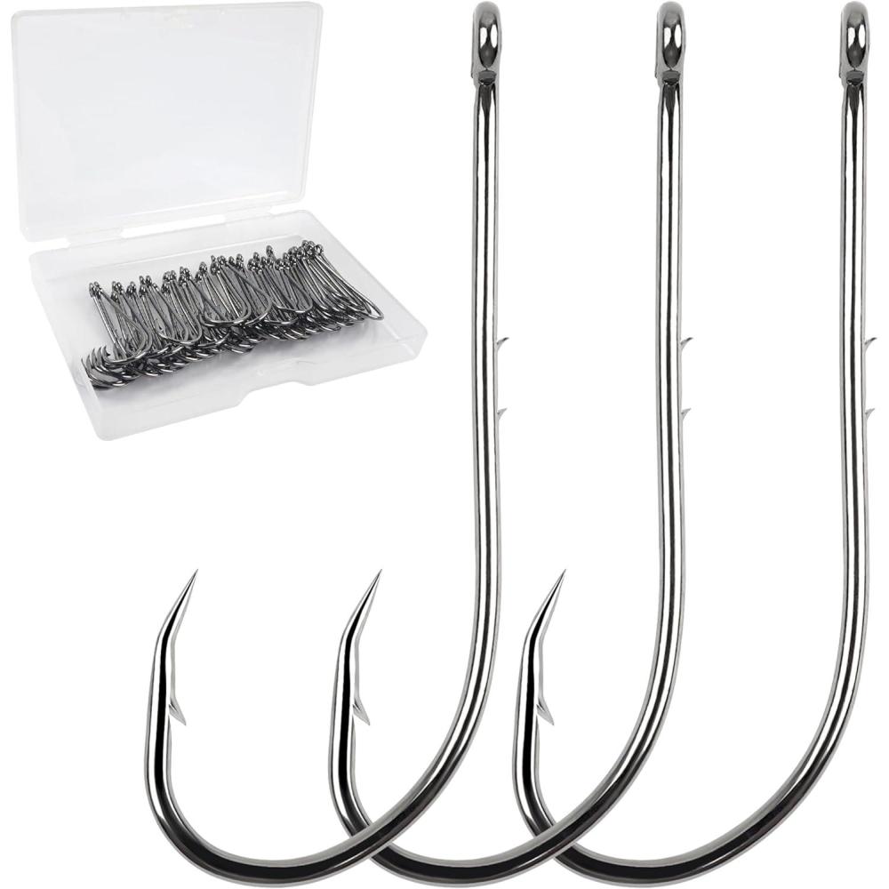 imageBaitholder Fishing Hooks 50pcs Barbed Bait Holder Hooks Long Shank J Hooks Offset Black Carbon Steel Jig Fishing Hooks for Saltwater Freshwater Size 46050pcs10
