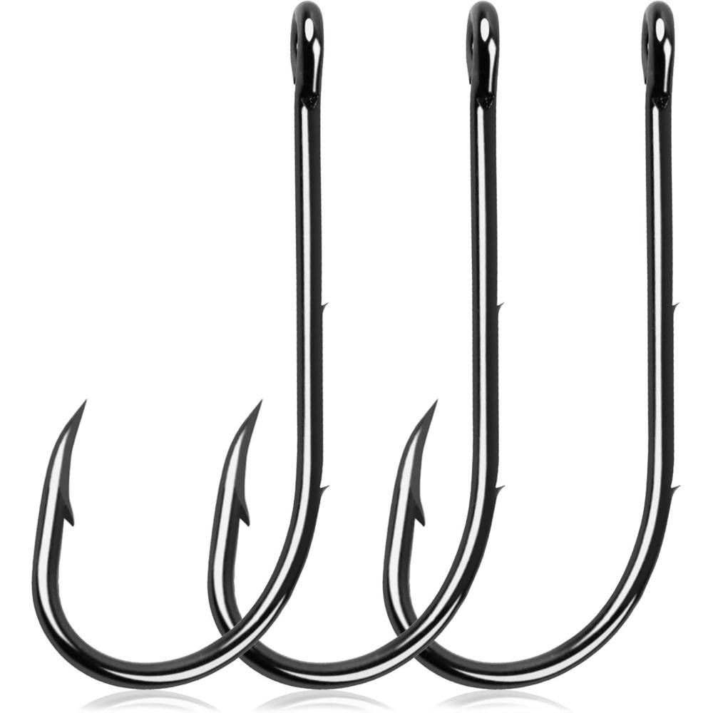 imageBaitholder Fishing Hooks 50pcs Barbed Bait Holder Hooks Long Shank J Hooks Offset Black Carbon Steel Jig Fishing Hooks for Saltwater Freshwater Size 46050pcs20