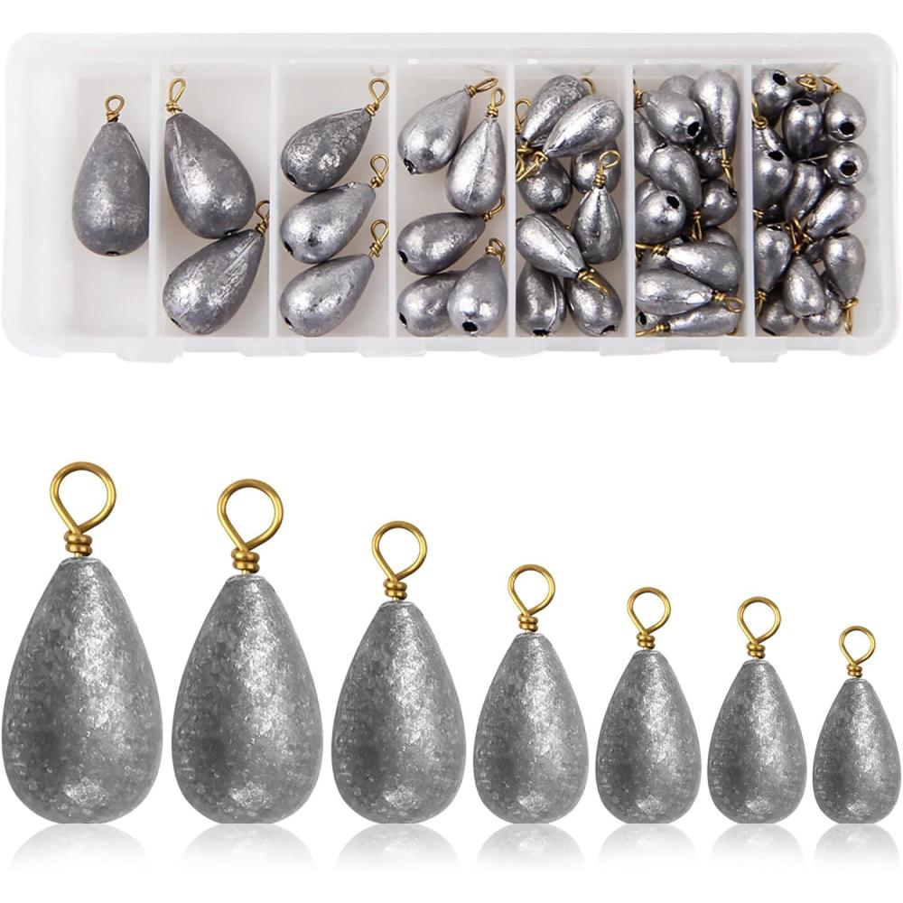 imageFishing Weights Bell Sinkers Kit 54pcs Assorted Bass Casting Sinker Drop Shot Weights with Brass Swivels Fishing Sinkers Weights for Saltwater Freshwater Catfish Fishing
