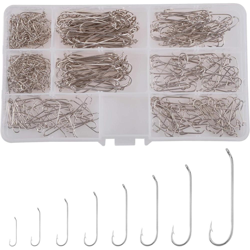 imageFly Tying Fishing Hooks Set  500pcs Barbed Streamer Hooks High Carbon Steel Aberdeen Hooks Long Shank Jig Nymph Hook Dry Fly Hooks Fishing Tackle Box