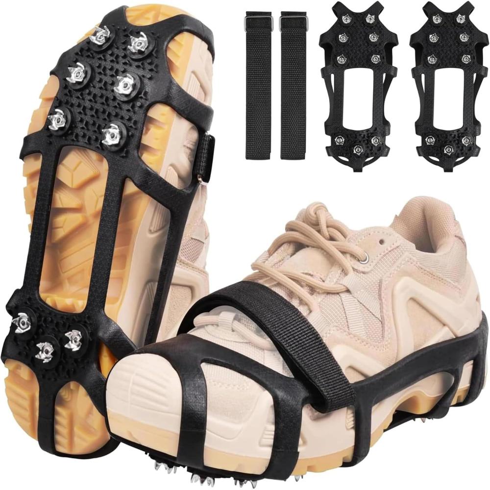 imageIce Cleats Crampons for Shoes and Boots Non Slip Ice Grippers 9 Studs Snow Traction Cleat Crampons for Hiking Boots Women Men Winter Walking Hiking Ice Fishing GearSmall 45 men557 women
