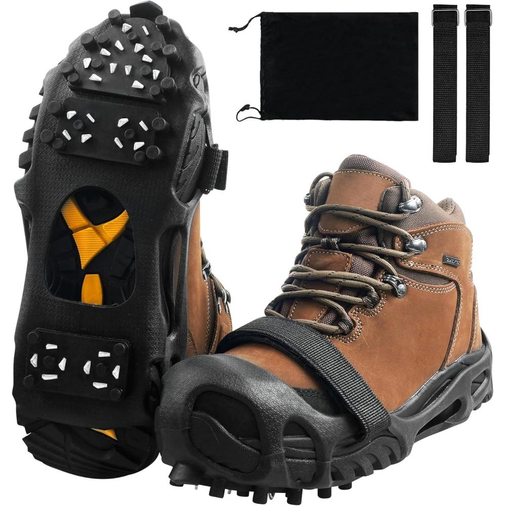 imageIce Cleats for Shoes and Boots Non Slip Crampons Ice Shoes Grippers 28 Studs Snow Cleats for Women Men Ice ampamp Snow Cleats with Adjustable Straps for Winter Hiking Walking Ice FishingXLarge 10513 men11514 women