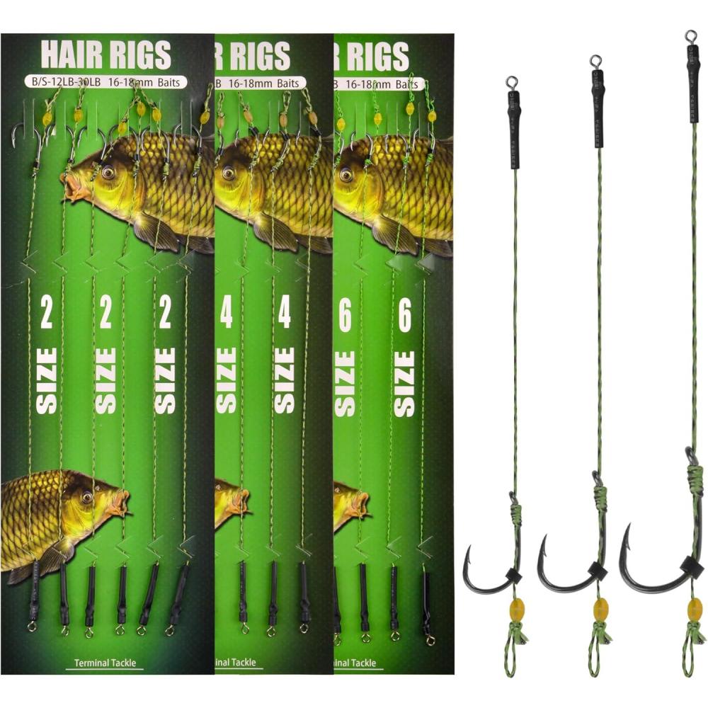 imageOROOTL Carp Fishing Hair Rigs 18PCS Curved Barbed Carp Hooks Freshwater Carp Fishing Gear with AntiTangle Rolling Swivel Boilies Braided Thread Line Hair Rigs for Carp Fishing Size246