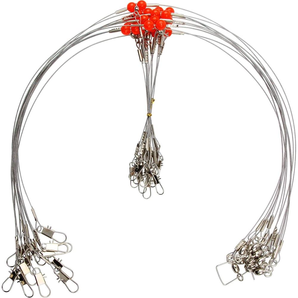 imageOROOTL Fishing Leaders 12pcs Stainless Steel Wire Leaders with Swivels Snaps Beads High Strength Leader Line Rigs for Saltwater Freshwater Surf Bottom Fishing22In with 1 Arm 12pcs