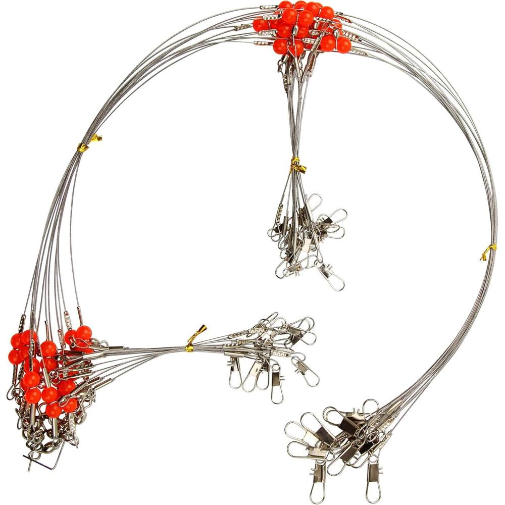 imageOROOTL Fishing Leaders 12pcs Stainless Steel Wire Leaders with Swivels Snaps Beads High Strength Leader Line Rigs for Saltwater Freshwater Surf Bottom Fishing244In with 2 Arms 12pcs