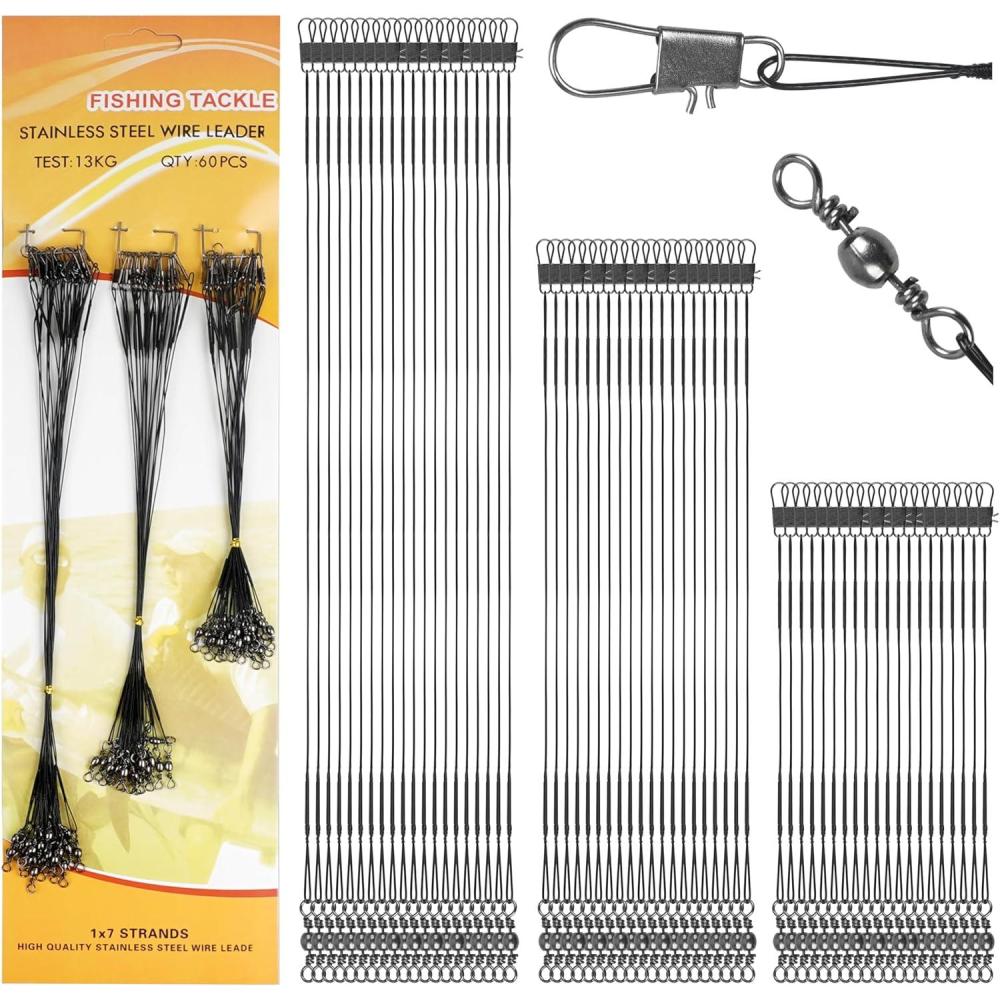 imageOROOTL Fishing Leaders Kit 60pcs Stainless Steel Fishing Leaders Saltwater Wire Leader Lines with Swivels Snaps Fishing Tackle Lures Bait Hook ConnectorBlack681060PCS