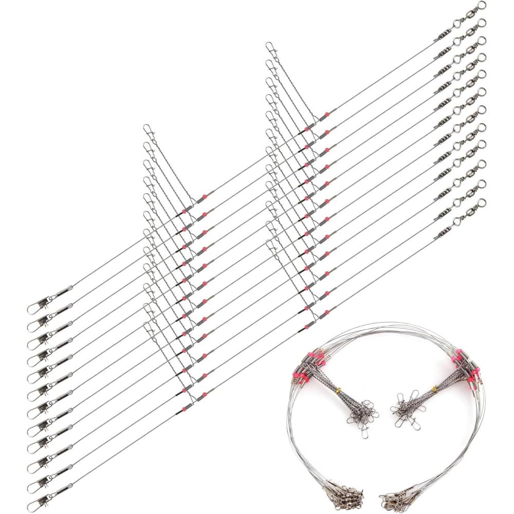 imageOROOTL Fishing Leaders for Saltwater Freshwater 12pcs Stainless Steel Leaders with Swivels Snaps Beads Wire Trace Leader for Lure Bait Hook Connector Fishing Line TackleSilver2 Arm12pcs