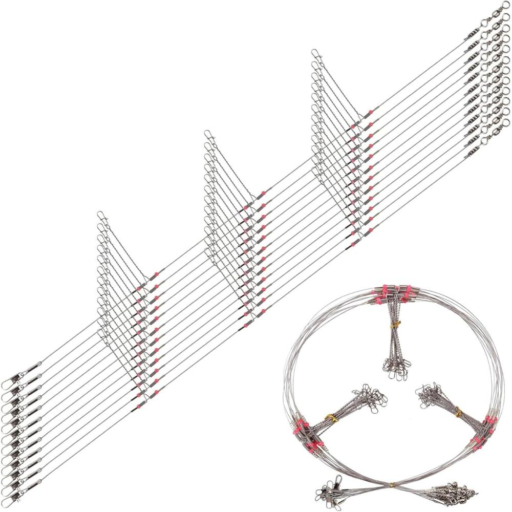 imageOROOTL Fishing Leaders for Saltwater Freshwater 12pcs Stainless Steel Leaders with Swivels Snaps Beads Wire Trace Leader for Lure Bait Hook Connector Fishing Line TackleSilver3 Arm12pcs