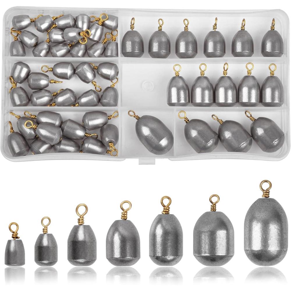 imageOROOTL Fishing Weights Sinkers Kit 50pcs Iron Fishing Sinkers Assorted Bass Casting Weights Water Drop Bell Sinker with Brass Ring Saltwater Freshwater 18oz1oz