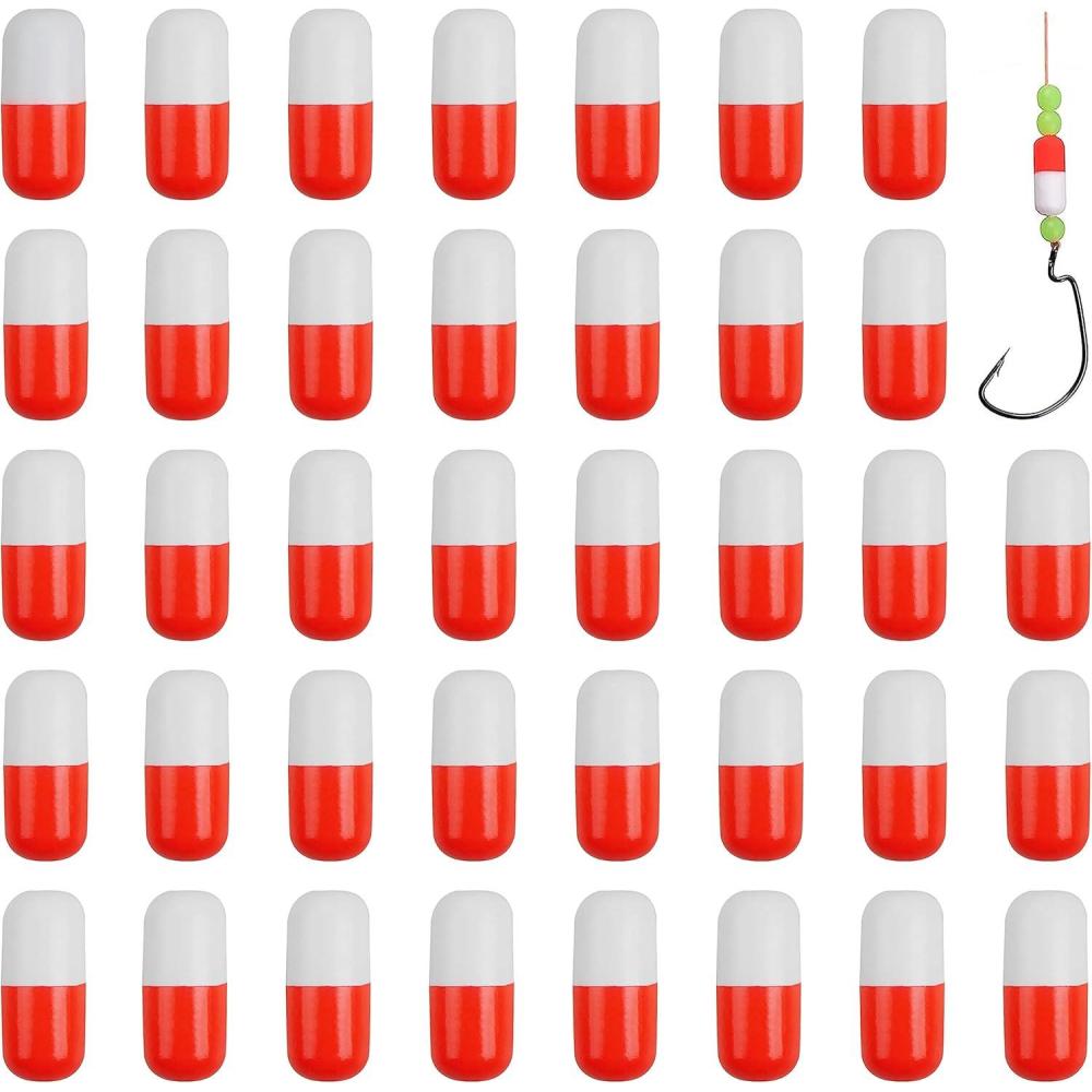 imageOROOTL Foam Floats Pompano Rig Floats 60pcs Snell Floats Foam Bobbers for Fishing Pompano Rigs Fishing Rig Making Kit for Trout Catfish WalleyeCylinder  RedWhite