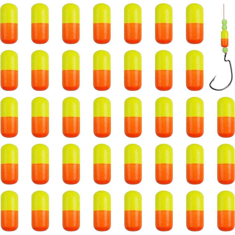 imageOROOTL Foam Floats Pompano Rig Floats 60pcs Snell Floats Foam Bobbers for Fishing Pompano Rigs Fishing Rig Making Kit for Trout Catfish WalleyeCylinder  YellowOrange