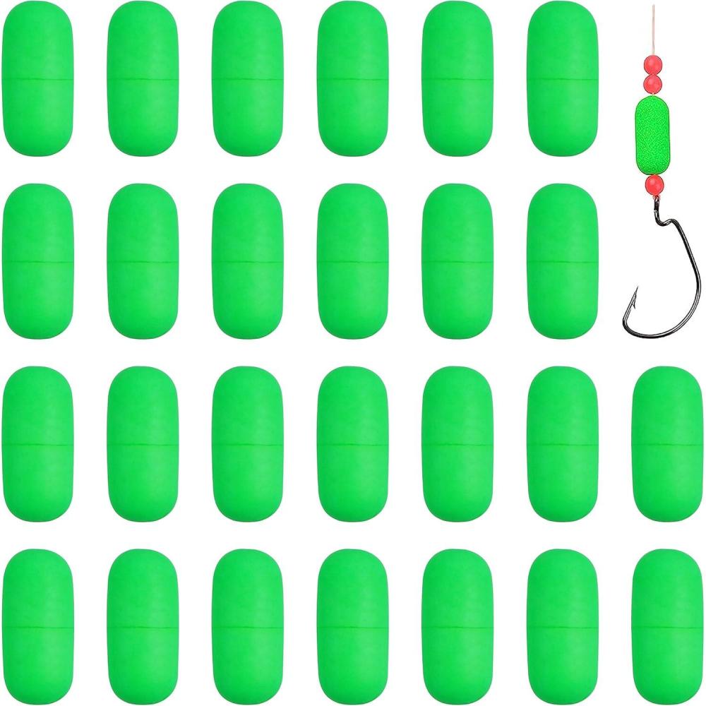 imageOROOTL Foam Floats Pompano Rig Floats 60pcs Snell Floats Foam Bobbers for Fishing Pompano Rigs Fishing Rig Making Kit for Trout Catfish WalleyeCylinder  Green