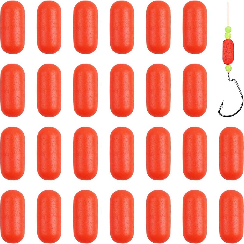 imageOROOTL Foam Floats Pompano Rig Floats 60pcs Snell Floats Foam Bobbers for Fishing Pompano Rigs Fishing Rig Making Kit for Trout Catfish WalleyeCylinder  Red