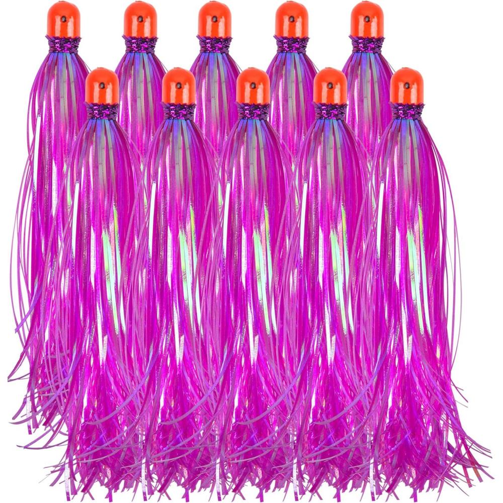 imageOROOTL Mylar Flash Teaser Tail Bucktail Teasers Weighted Jig Head Fishing Lures Mylar Fishing Skirt Hair Bait Jigs 38oz Bullet Sinkers Head with Bucktail Teaser 10pcsPackPurple10pcs