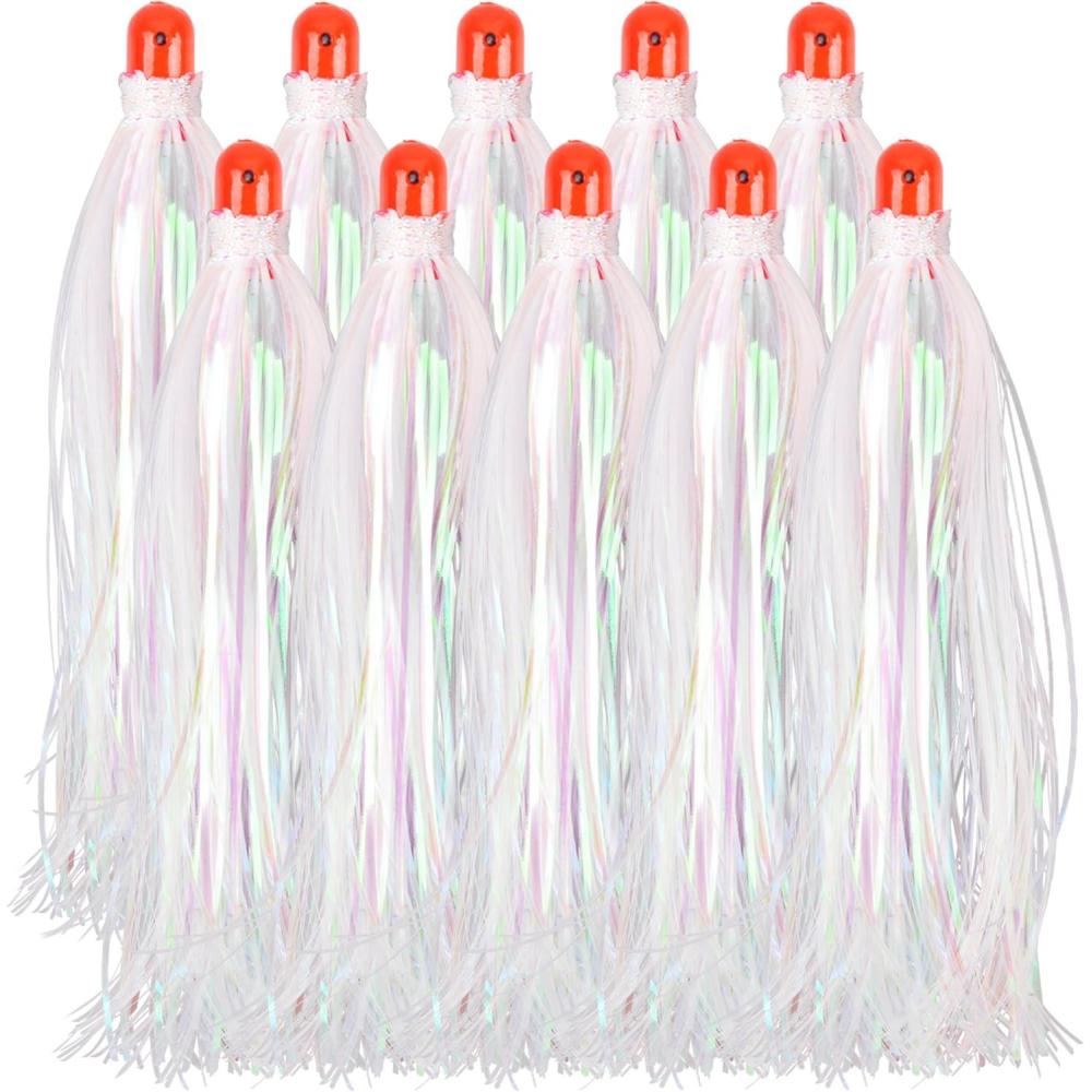 imageOROOTL Mylar Flash Teaser Tail Bucktail Teasers Weighted Jig Head Fishing Lures Mylar Fishing Skirt Hair Bait Jigs 38oz Bullet Sinkers Head with Bucktail Teaser 10pcsPackWhite10pcs