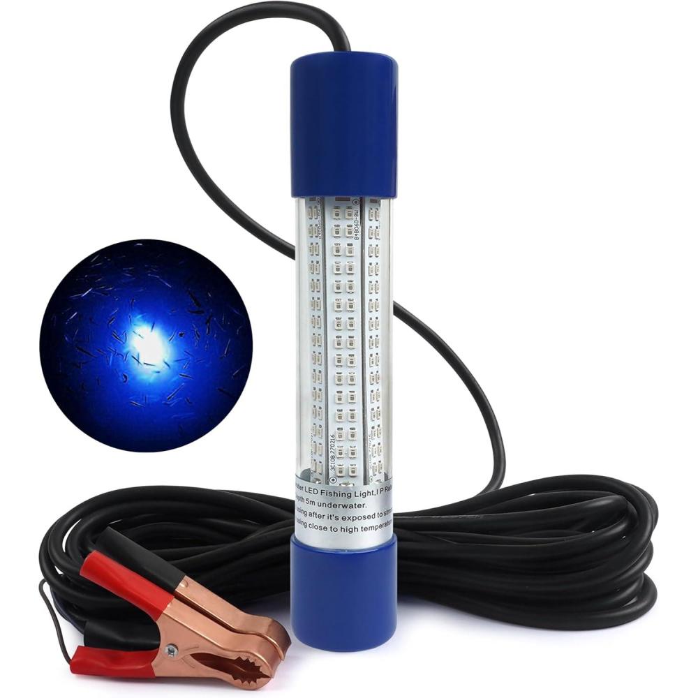 imageOROOTL Underwater Fishing Light Super Bright 108W 12V24V 180 LED Submersible Fishing Bait Finder Lamp Deep Drop Fish Light for Nigh Fishing Boat Dock Shrimp Prawns Squid Fish CrowdBlue