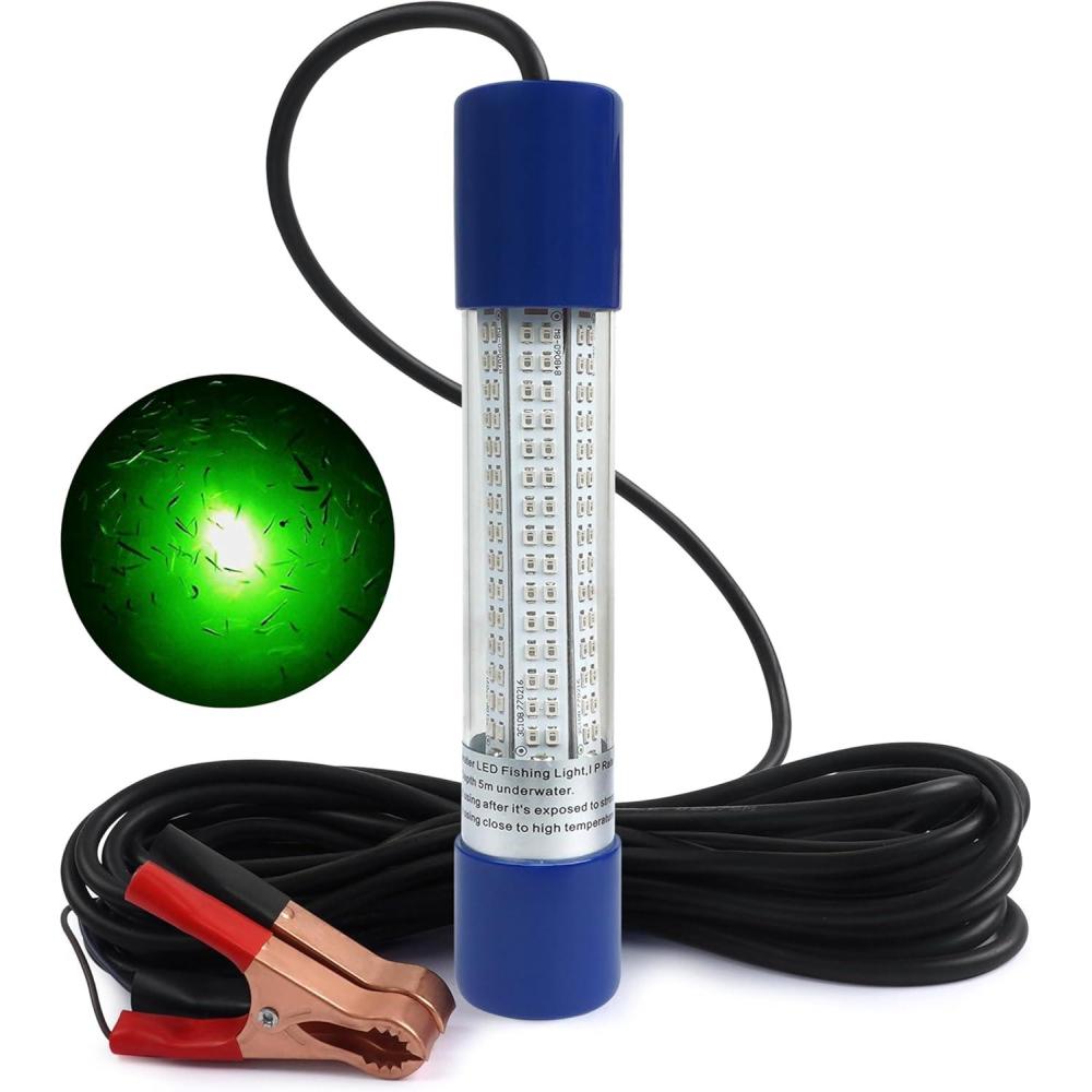 imageOROOTL Underwater Fishing Light Super Bright 108W 12V24V 180 LED Submersible Fishing Bait Finder Lamp Deep Drop Fish Light for Nigh Fishing Boat Dock Shrimp Prawns Squid Fish CrowdGreen