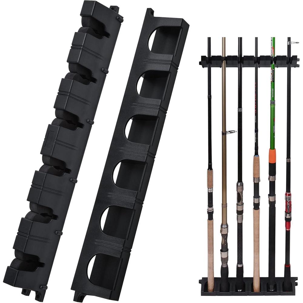 imageOROOTL Wall Mount Fishing Rod Holders Vertical 6 Fishing Pole Storage Rack for Garage Fishing Pole Holders Organizer Fishing Rods Storage Hanger Equipment SmallLarge