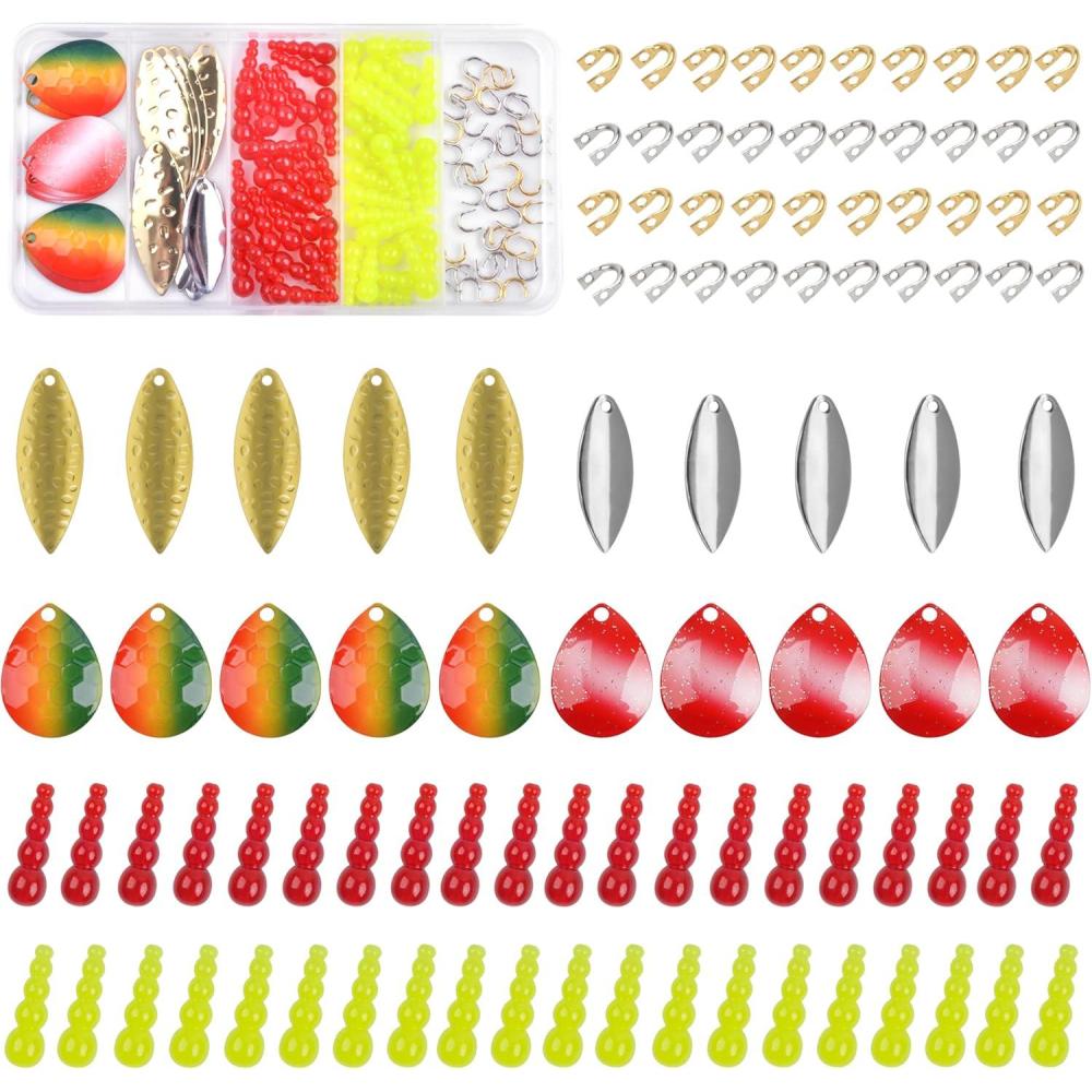imageOROOTL Walleye Rig Making Kit Fishing Lure Making Supplies DIY Walleye Spinner Rig Crawler Harness Spinner Blades Stacked Fishing Beads Hooks for Trout Bass Salmon Walleye Fishing Kit 100pcs100pcs Kit