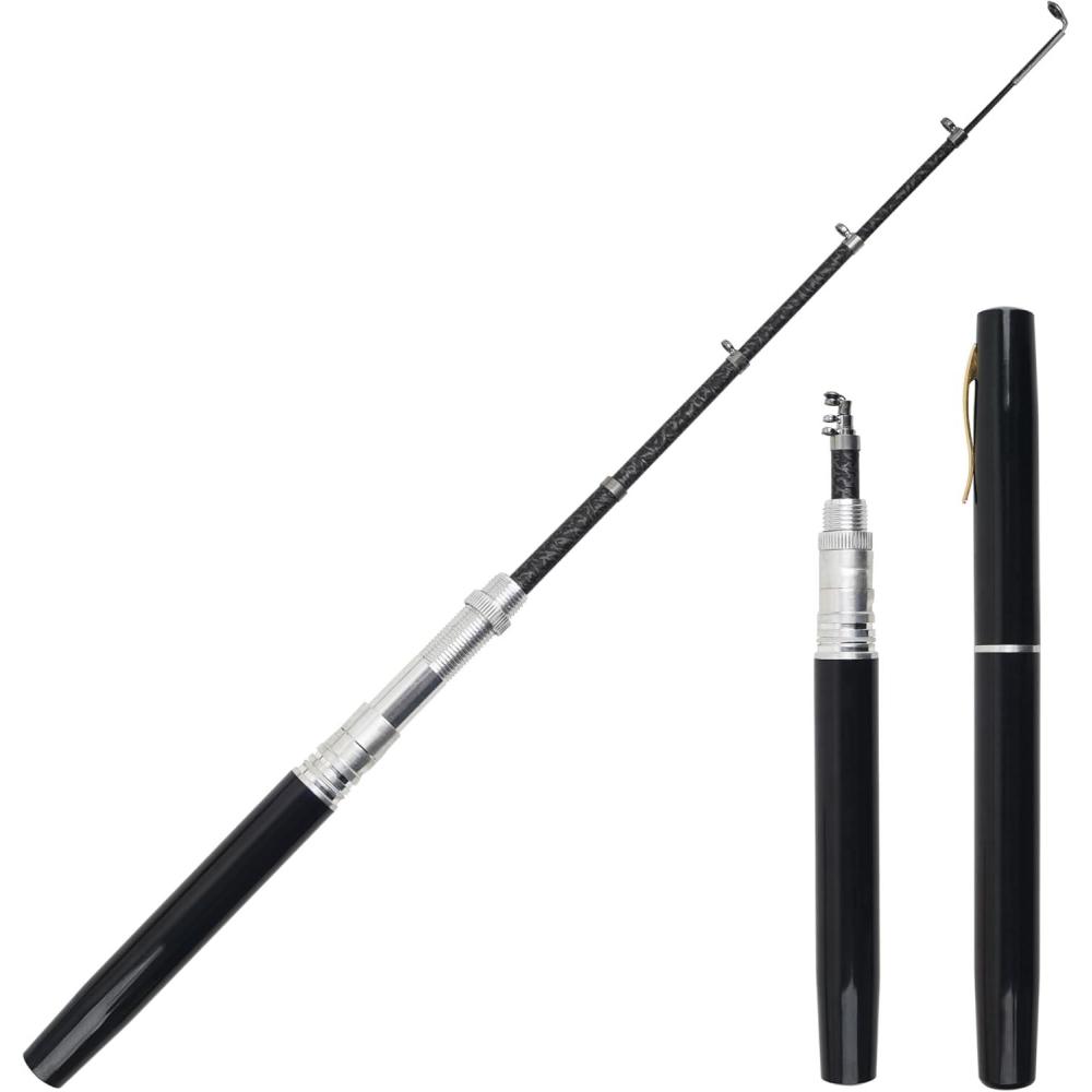imagePocket Fishing Rod 4063inch Mini Fishing Pole Aluminum Alloy Pen Fish Rod Portable Small Fishing Pole for Travel Ice Fly Fishing Sea Saltwater FreshwaterBlack
