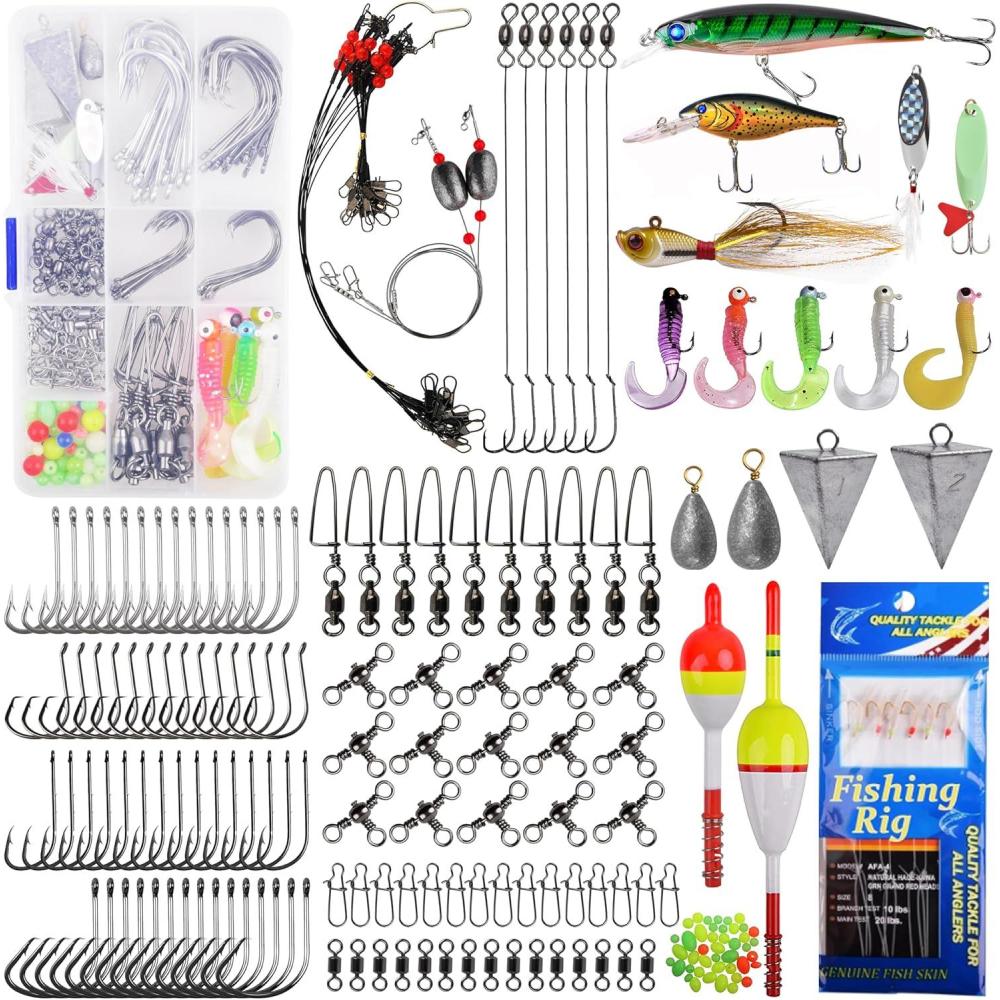 imageSaltwater Fishing Tackle Box 212pcs Surf Fishing Gear Kit Saltwater Lures Bait Rigs Bucktail Jigs Spoon Crankbait Pyramid Sinkers Hooks Swivels Perfect Fishermen Gifts