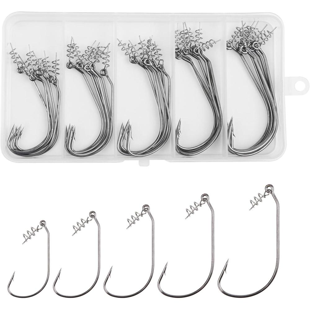 imageTwistlock Fishing Hooks with Centering Pin 30pcs Twist Lock Hooks Worm Hooks for Bass Fishing Unweighted Swimbait Hooks for Soft Plastics Saltwater Freshwater FishingMixed Sizes30pcs