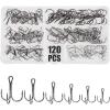 imageOROOTL Fishing Treble Hooks Kit 120pcs Assorted Classic High Carbon Steel Treble Fishing Hooks Size 1 2 4 6 8 10 Round Bend Triple Hook for Saltwater Freshwater