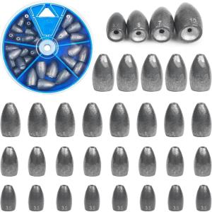 Bullet Sinkers Fishing Weights Kit, 29/83pcs Fishing Sinkers Weights Set Assorted Slip Sinker Worm Weights for Bass Fishing Saltwater Freshwater(29pcs-drum Shape)