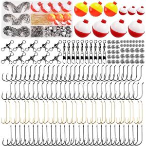 Fishing Hooks Bobbers Tackle Kit, 200pcs Basic Fishing Gear Box Included Octopus Circle Baitholder Hooks Float Bobbers Weights Swivel Snaps Starter Set for Freshwater