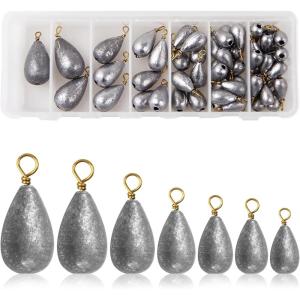 Fishing Weights Bell Sinkers Kit, 54pcs Assorted Bass Casting Sinker Drop Shot Weights with Brass Swivels Fishing Sinkers Weights for Saltwater Freshwater Catfish Fishing
