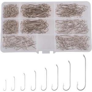 Fly Tying Fishing Hooks Set – 500pcs Barbed Streamer Hooks High Carbon Steel Aberdeen Hooks Long Shank Jig Nymph Hook Dry Fly Hooks Fishing Tackle Box