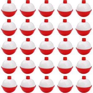 OROOTL 25pcs Fishing Bobbers Floats Hard ABS Bobbers for Fishing Red and White Fishing Floats Push Button Round Buoy Float Tackle Accessories Bobber Decorations 0.5-2inch(0.75inch-25pcs)
