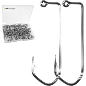 OROOTL 90 Degree Hooks Kit, 100PCS Aberdeen Round Bend Fishing Hooks Heavy Wire Jig Fishing Hooks Long Shank Forged Duratin Barbarian Hooks High Carbon Steel Jig Hooks(4/0-100pcs)