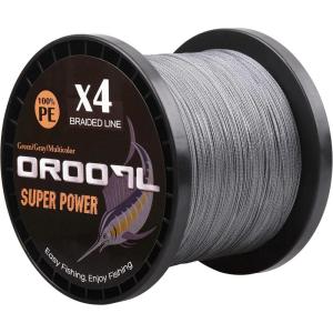 OROOTL Braided Fishing Line 10lb-133lb Abrasion Resistant Fishing Line Braid 4 Strands Incredible Zero Stretch Fishing Braided Lines for Saltwater Freshwater Green Gray Multicolor(Gray)