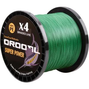 OROOTL Braided Fishing Line 10lb-133lb Abrasion Resistant Fishing Line Braid 4 Strands Incredible Zero Stretch Fishing Braided Lines for Saltwater Freshwater Green Gray Multicolor(Moss Green)