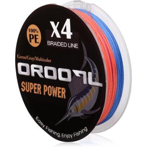 OROOTL Braided Fishing Line 10lb-133lb Abrasion Resistant Fishing Line Braid 4 Strands Incredible Zero Stretch Fishing Braided Lines for Saltwater Freshwater Green Gray Multicolor(Multicolor)