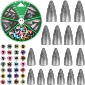 OROOTL Bullet Sinkers Fishing Weights Kit, 48pcs Worm Weights Fish Eye Beads Set for Bass Fishing Carolina Rig Texas Rig Freshwater Saltwater Fishing Tackle 1/8 3/16 1/4oz 3/8 oz