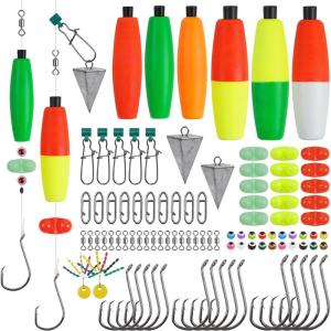 OROOTL Catfishing Tackle Making Kit, 95pcs Catfish Rig Equipment with Peg Floats, Rattles, Hooks, Pyramid Weights, Sinker Slides, Swivels, Snaps, Beads, Bobber Stops