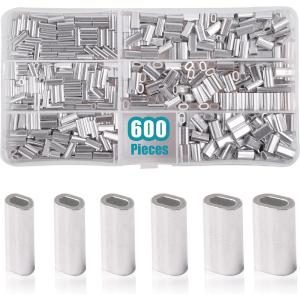 OROOTL Fishing Crimp Sleeves Kit, 600pcs Single Barrel Crimp Sleeves Assortment Aluminum Fishing Line Crimping Sleeves Oval Fishing Loop Sleeves Tube Connector Wire Rope Cable Leader Rigging Tackle