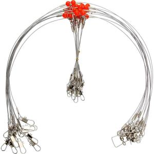 OROOTL Fishing Leaders, 12pcs Stainless Steel Wire Leaders with Swivels Snaps Beads High Strength Leader Line Rigs for Saltwater Freshwater Surf Bottom Fishing(22In with 1 Arm -12pcs)