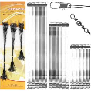 OROOTL Fishing Leaders Kit, 60pcs Stainless Steel Fishing Leaders Saltwater Wire Leader Lines with Swivels Snaps Fishing Tackle Lures Bait Hook Connector(Black-6″+8″+10″(60PCS))