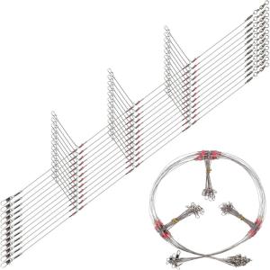 OROOTL Fishing Leaders for Saltwater Freshwater, 12pcs Stainless Steel Leaders with Swivels Snaps Beads Wire Trace Leader for Lure Bait Hook Connector Fishing Line Tackle(Silver-3 Arm-12pcs)