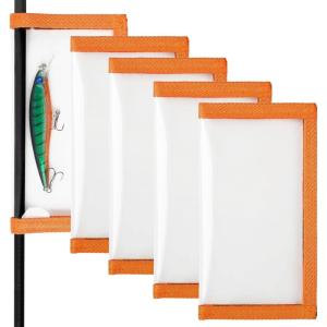 OROOTL Fishing Lure Wraps Hook Covers, 5/12 Packs Fishing Lure Covers for Rod Durable Clear PVC Treble Hook Cover Bait Storage Protector Keep Safe from Sharp Hooks(Orange-m(3.8″x7″)-5pcs)