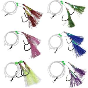 OROOTL Fishing Rigs Saltwater Freshwater Fishing Bait Rigs Flasher Lures Bait Baitfish Rig with Sharp Hooks Glow in The Dark Beads Fish Skin Barrel Swivel Trolling Rig Lures for Sea Bass Trout Perch